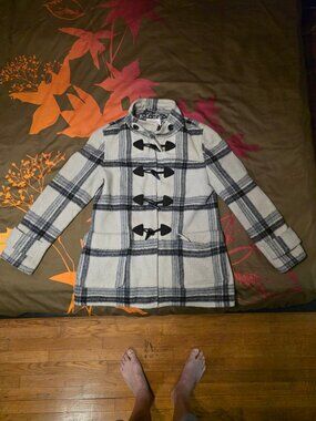 Banana Republic Cream Plaid Toggle Coat - Women's M